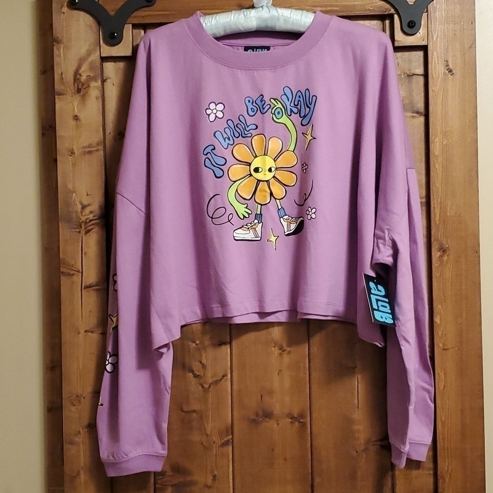 A-Lab Gayle Purple Crop Long Sleeve Tee Large